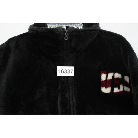 VTG 90s Bear Ridge Sherpa Fleece USA Flag Images in fur Jacket USA Made Small - Picture 10 of 10